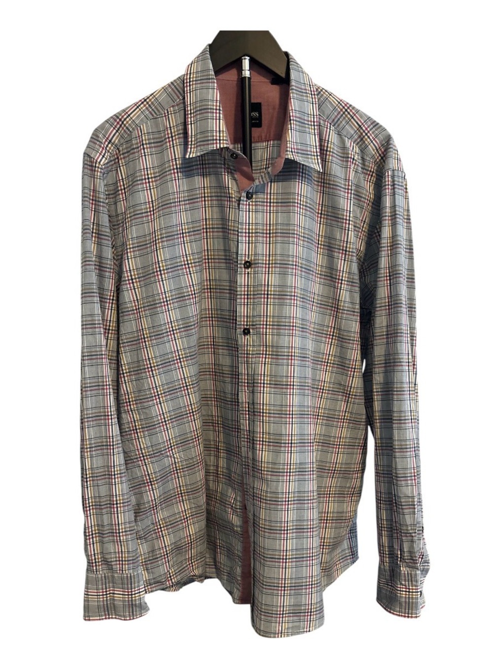 HUGO BOSS REGULAR FIT 2XL Plaid Button-Up Shirt with Subtle Multicolor Check